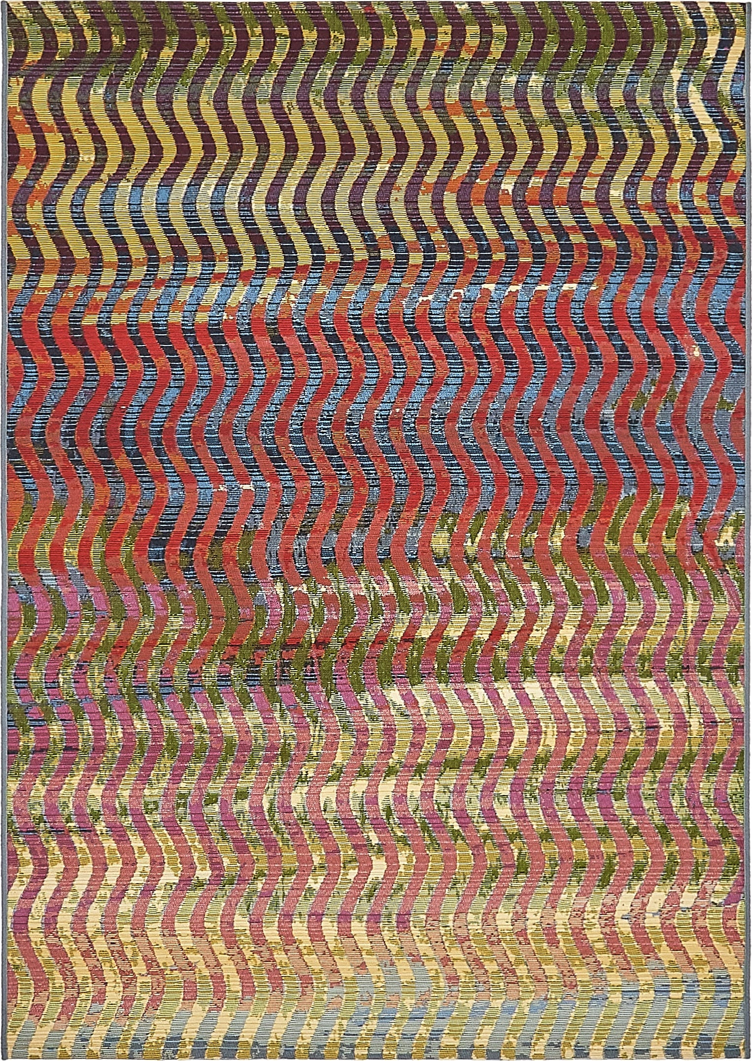 Unique Loom Wavy Outdoor 4 x 6 (ft) Loomed Polypropylene Multi/Red Rectangular Indoor/Outdoor Stripe Industrial Area rug