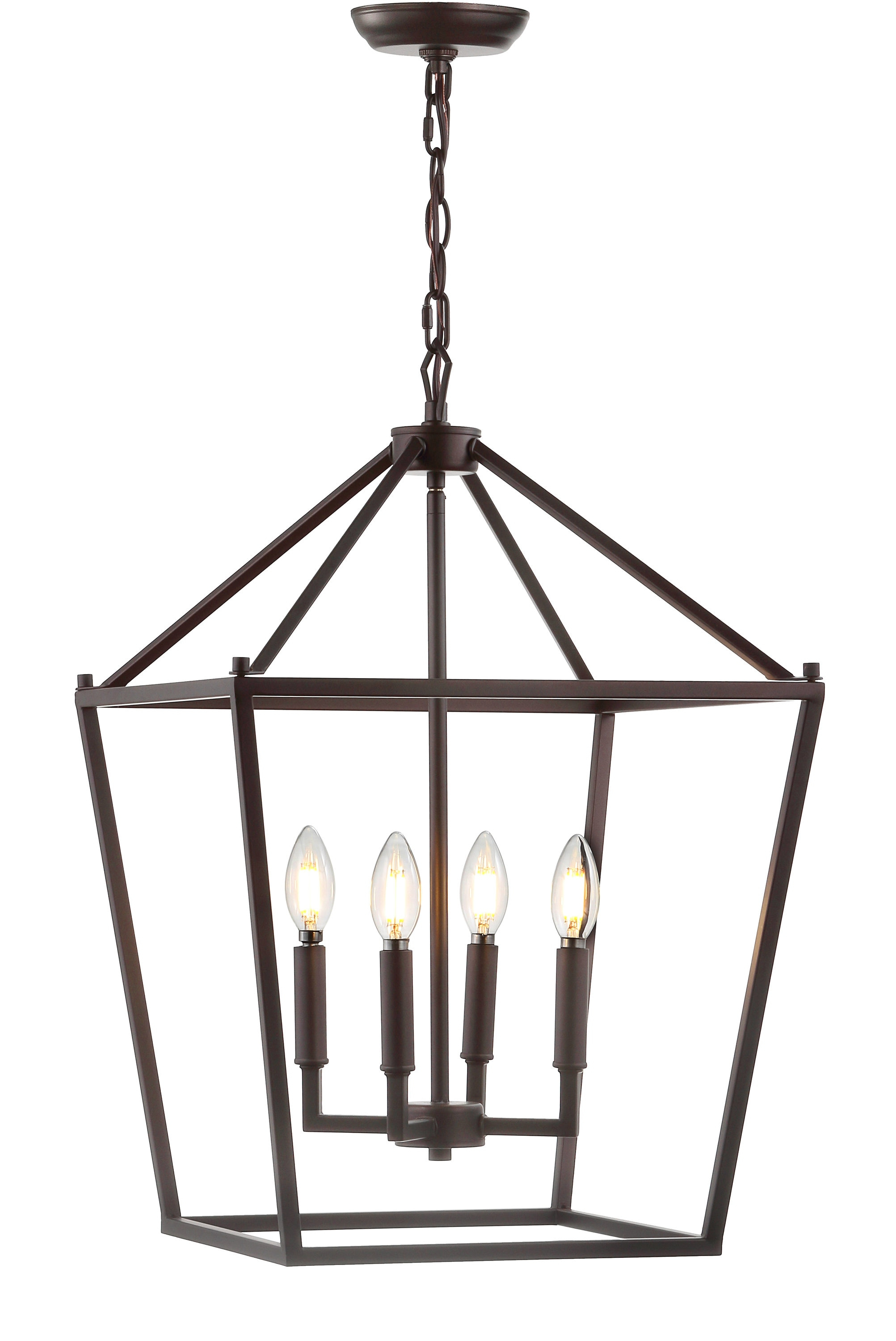 Pagoda 16" 4-Bulb Lantern Metal LED Pendant, Oil Rubbed Bronze
