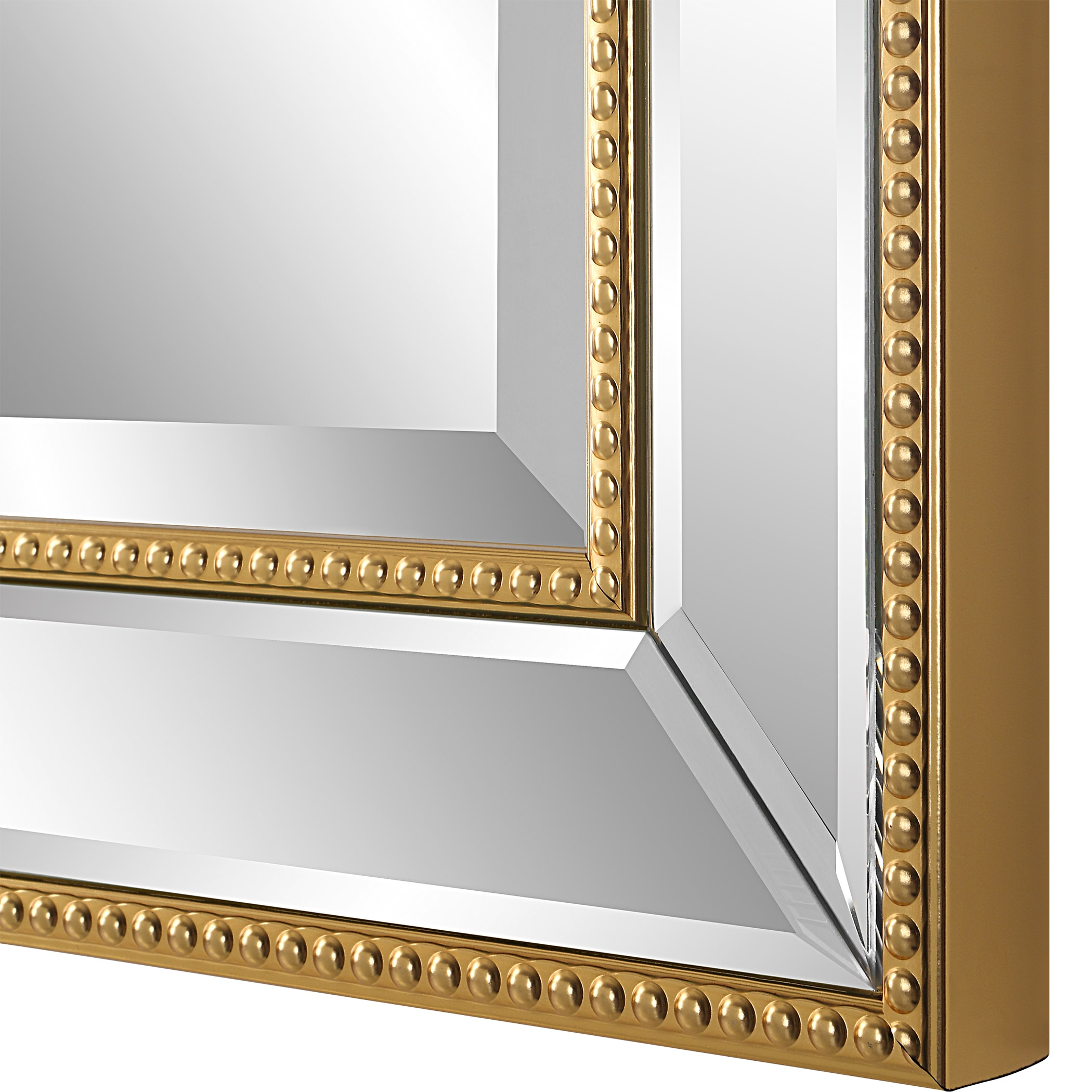 Elegant Gold Beaded Silver Wood Framed Vanity Mirror