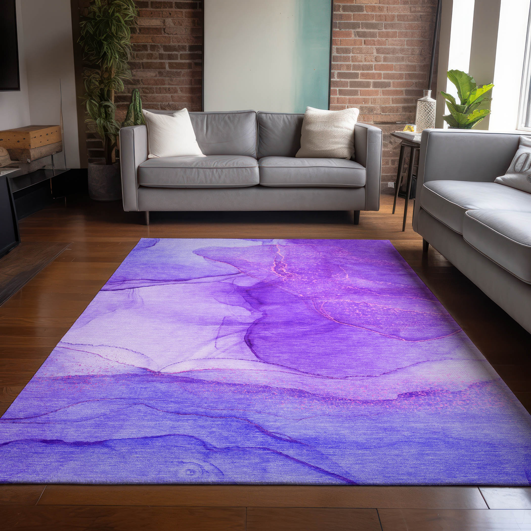 Addison Rugs Chantille Indoor/Outdoor Transitional Watercolors Purple Washable Rectangle Rug, 3' x 5'