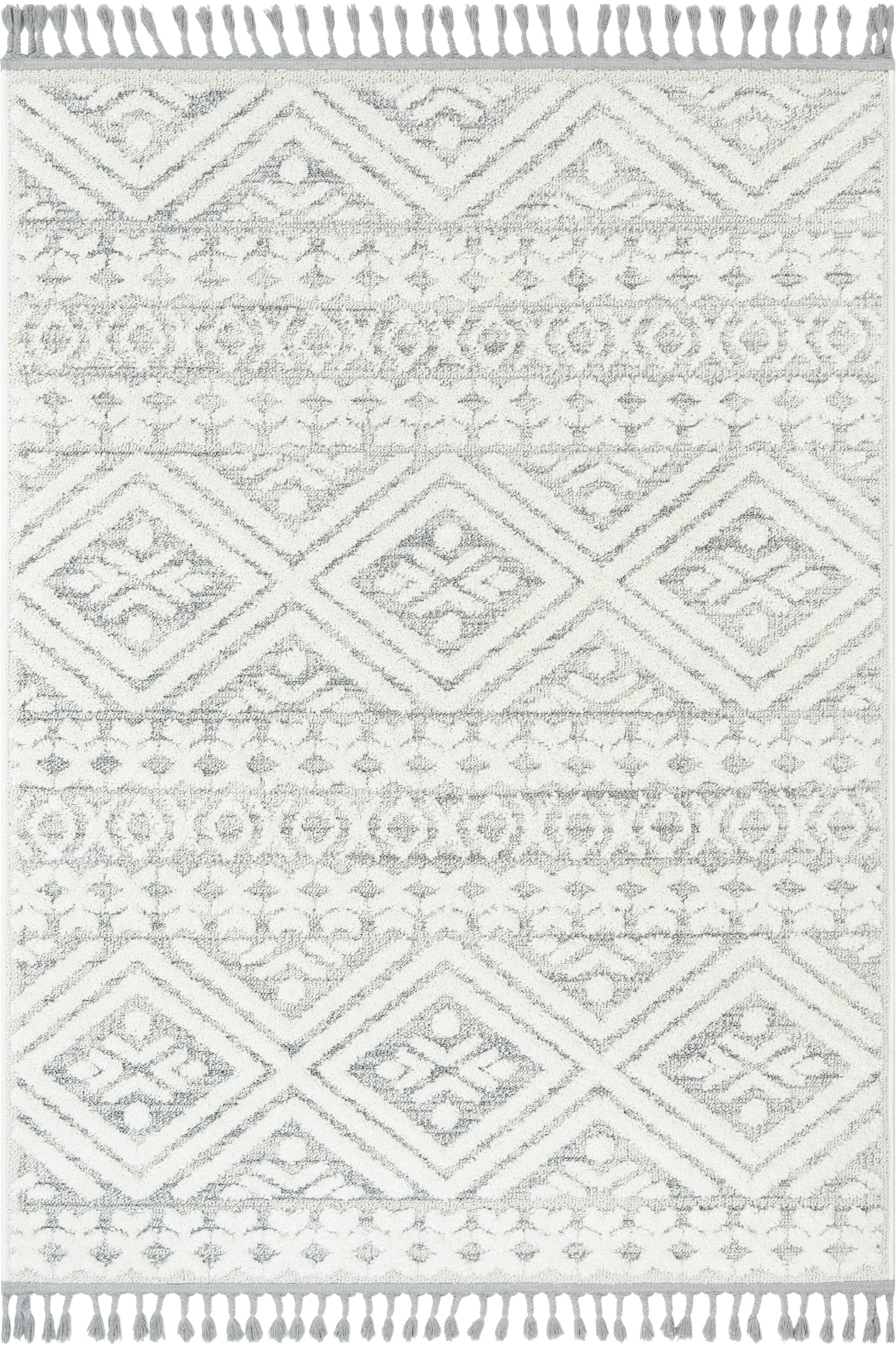 Well Woven Salem Eliana Tribal Geometric Chevron pattern Cream High-Low Textured 5'3" x 7'3" Area Rug