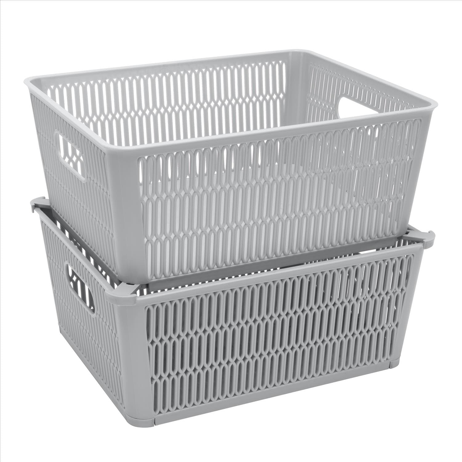 Simplify Slide 2 Stack It 2 Pack Plastic Storage Basket in Grey