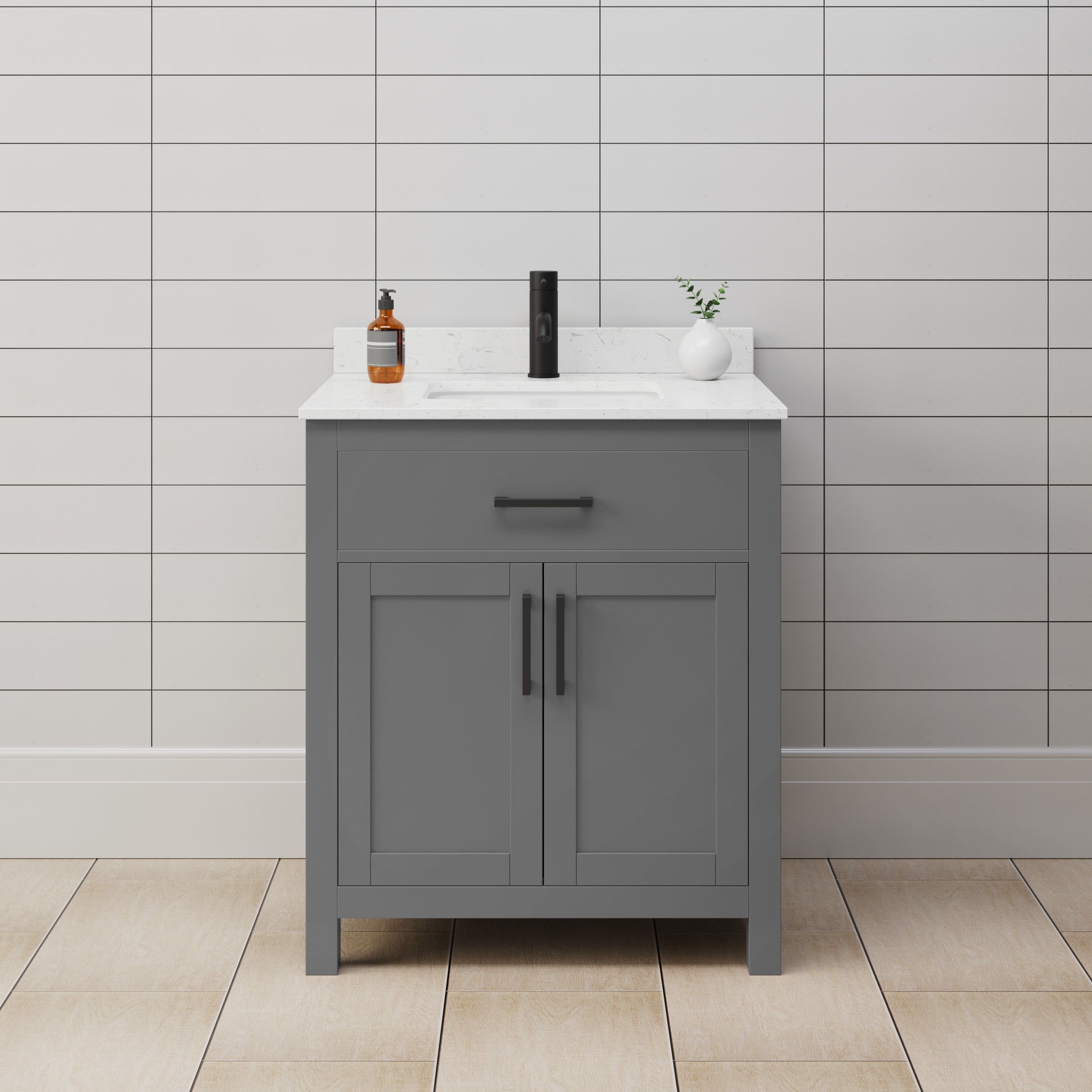 Wyndham Collection Beckett 30" Freestanding Single Bathroom Vanity with Cultured Marble Top