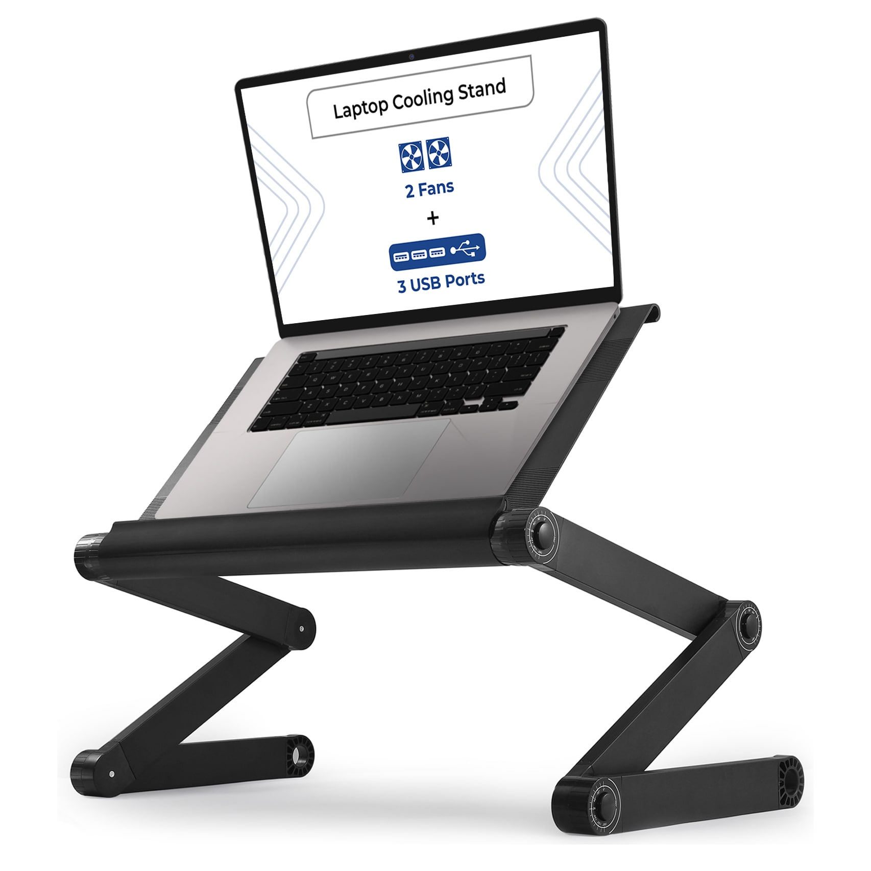 WorkEZ Executive Laptop Cooling Stand Adjustable Laptop Desk for Bed foldable laptop stand with FAN USB Ports computer lap desk for laptop holder for bed laptop table ergonomic laptop stand for bed