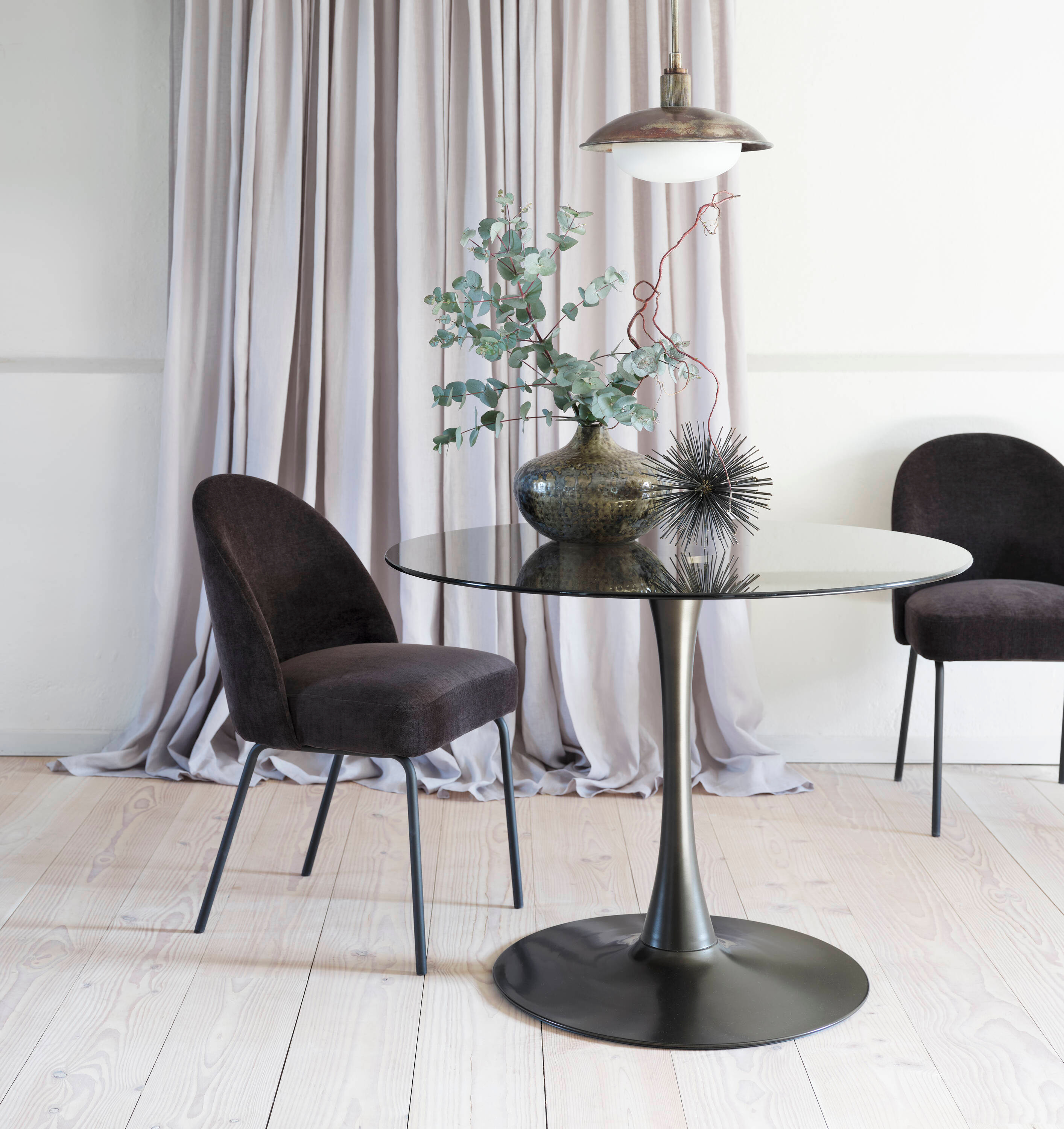 Unique Furniture Chenille Fabric Dining Chair in Charcoal/Black (Set of 2)