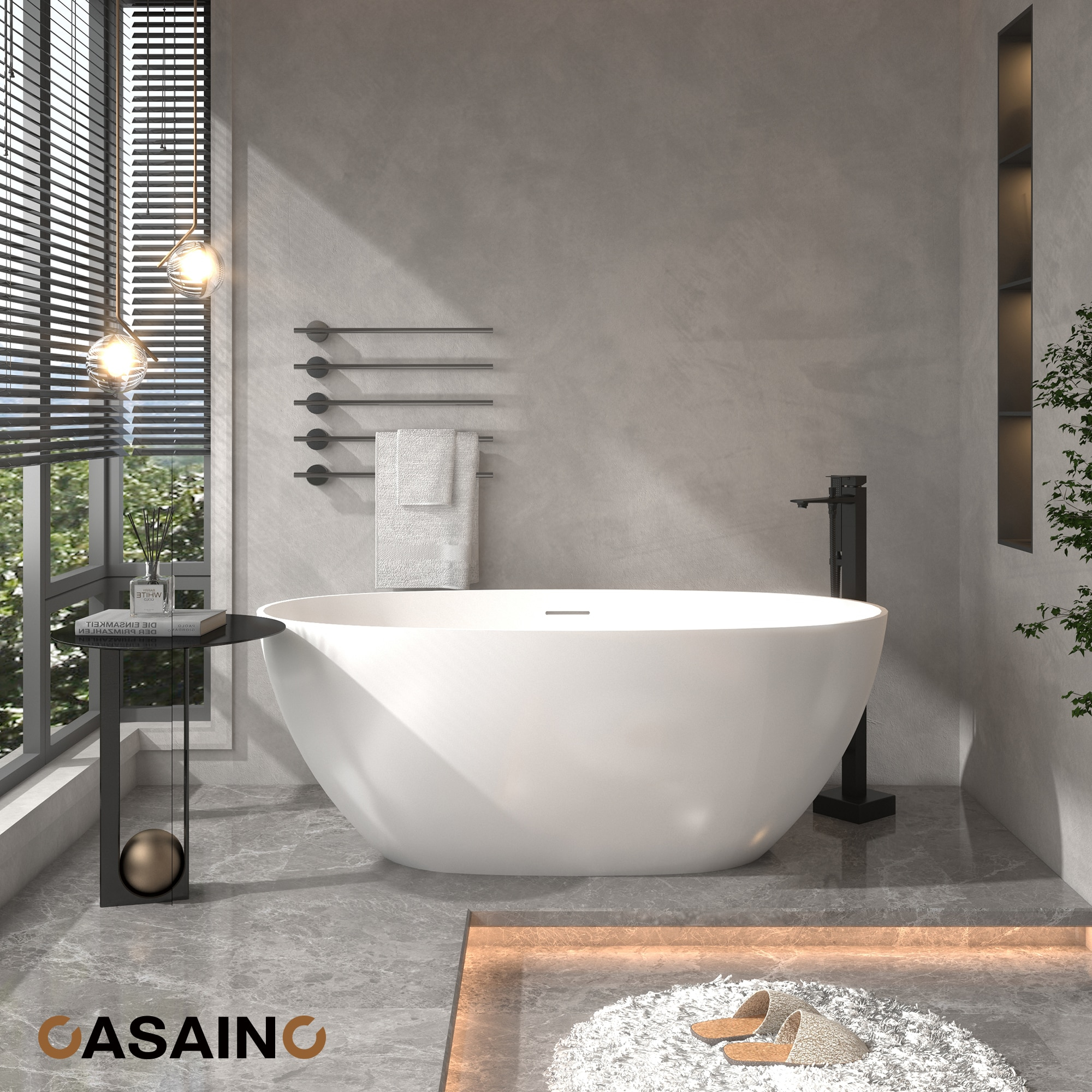 1-Handle Floor Mount Freestanding Tub Faucet with Handheld Shower in Matte Black