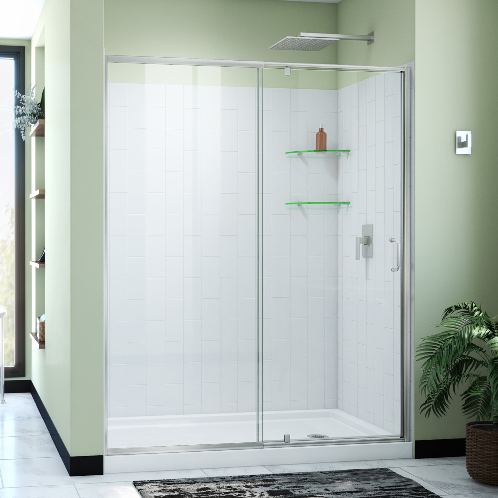 Flex 34 x 60 White Acrylic Semi-Frameless Shower Kit with Brushed Nickel Hardware