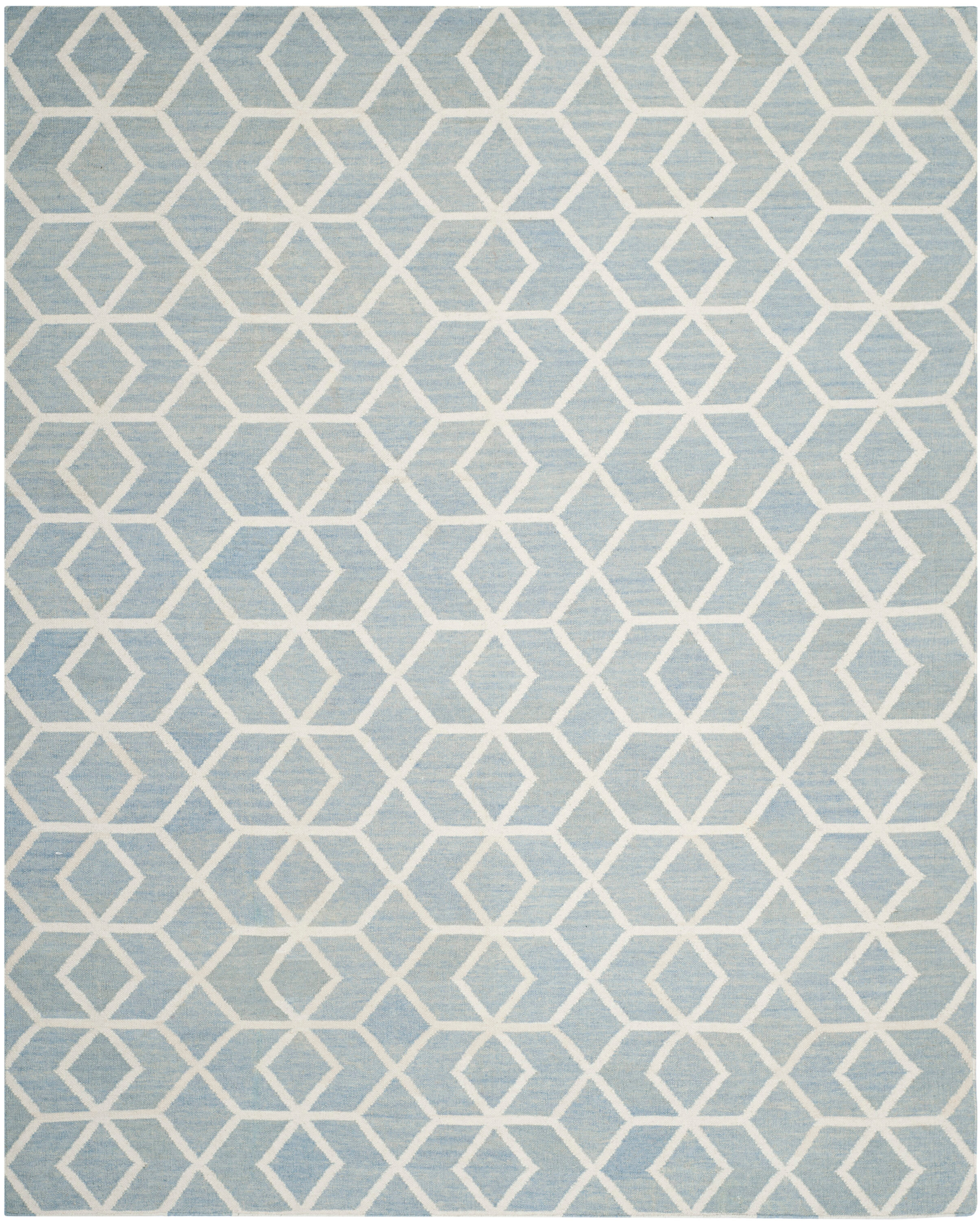 SAFAVIEH Dhurrie Addison Geometric Moroccan Wool Area Rug, Blue/Ivory, 8' x 10'