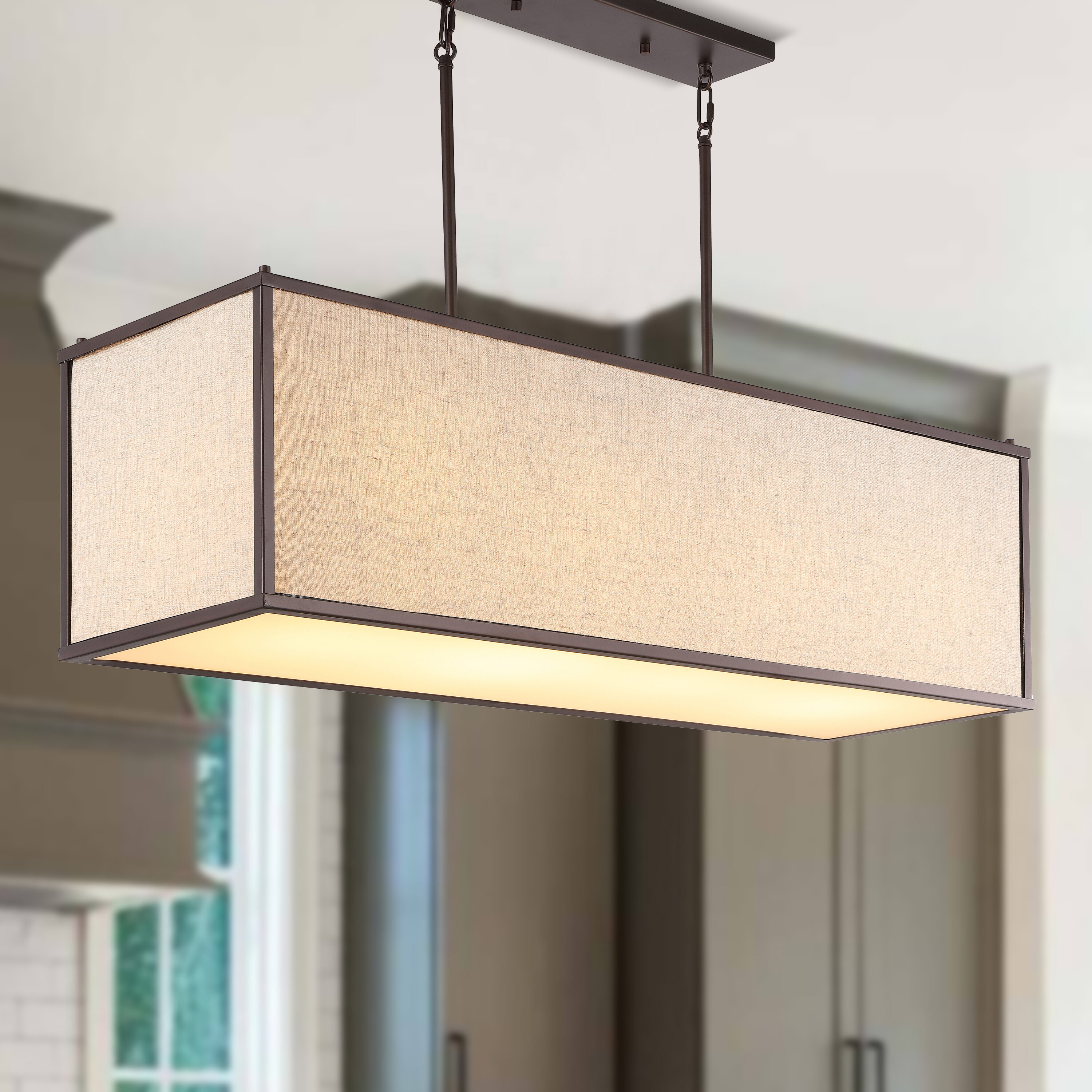 JONATHAN Y JYL1312A Cole 42" 4-Light Rectangular Linen Iron Linear LED Pendant, Farmhouse, Industrial, Coastal, Contemporary, Modern, Minimalist for Bedroom, Living Room, Office, Oil Rubbed Bronze