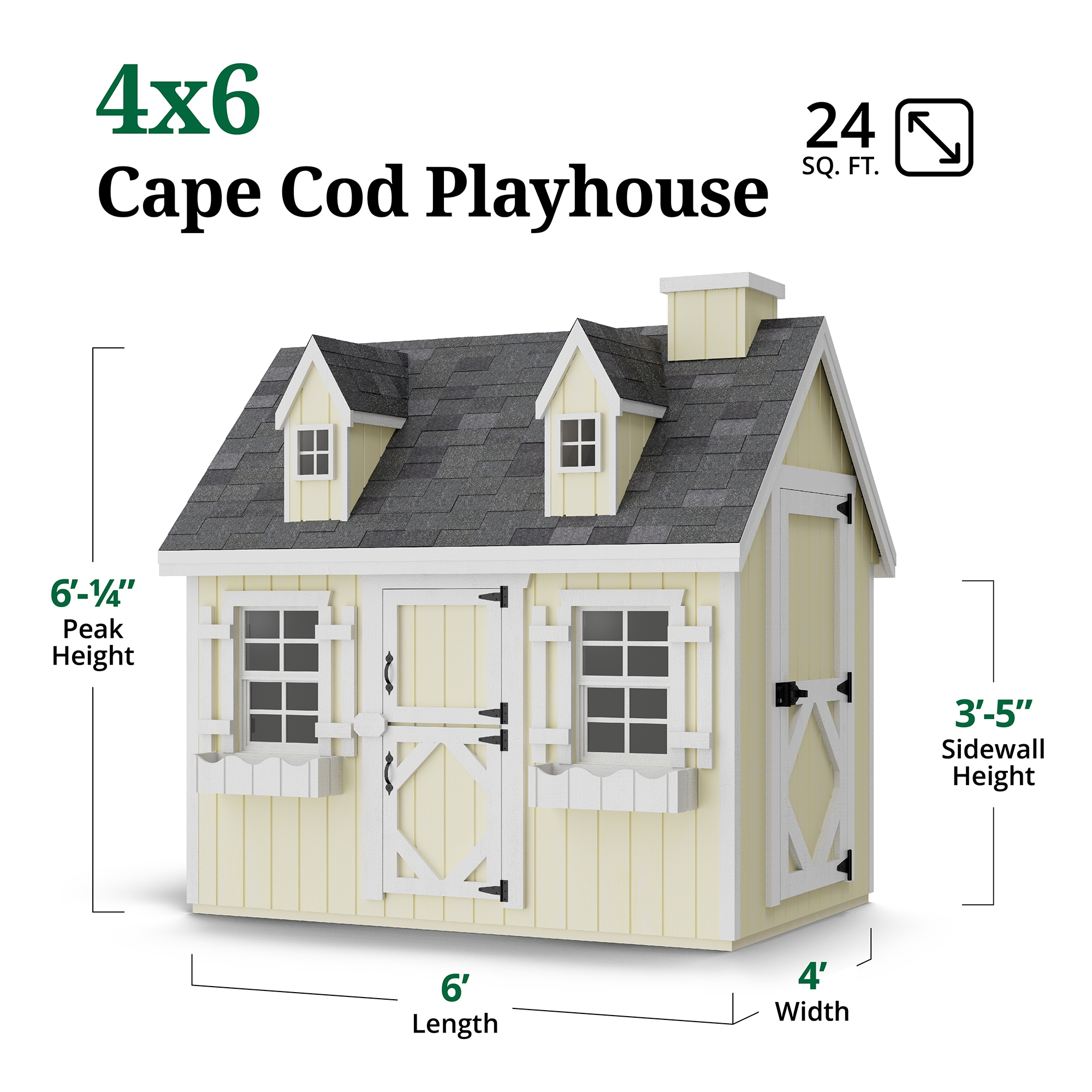 Little Cottage Co. 4x6 Cape Cod Playhouse with Floor, Outdoor Wood Do-It-Yourself Kit