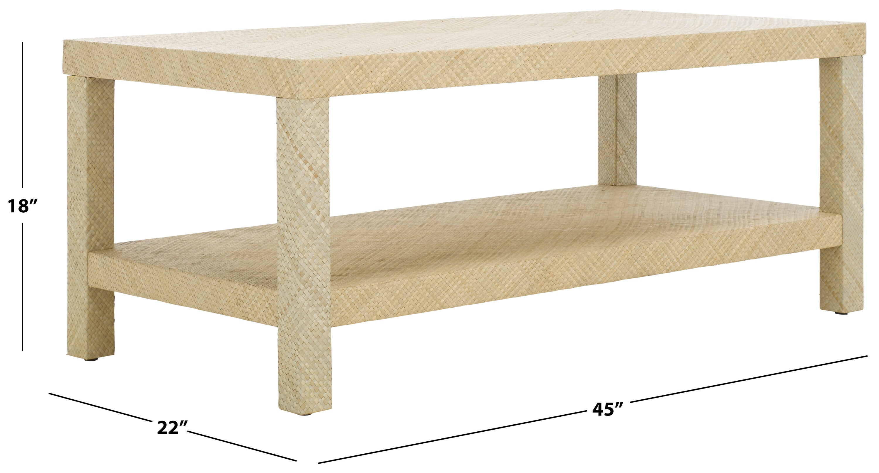 Safavieh Apis Raffia Wood 2 Shelf Coffee Table in Natural