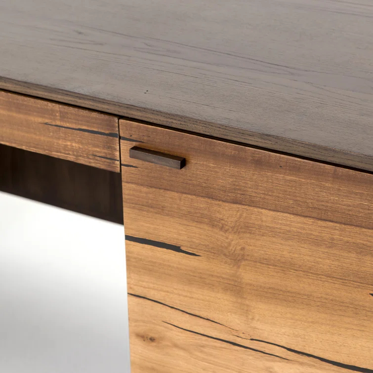 Natural Wood and Iron Home Office Desk with Drawer