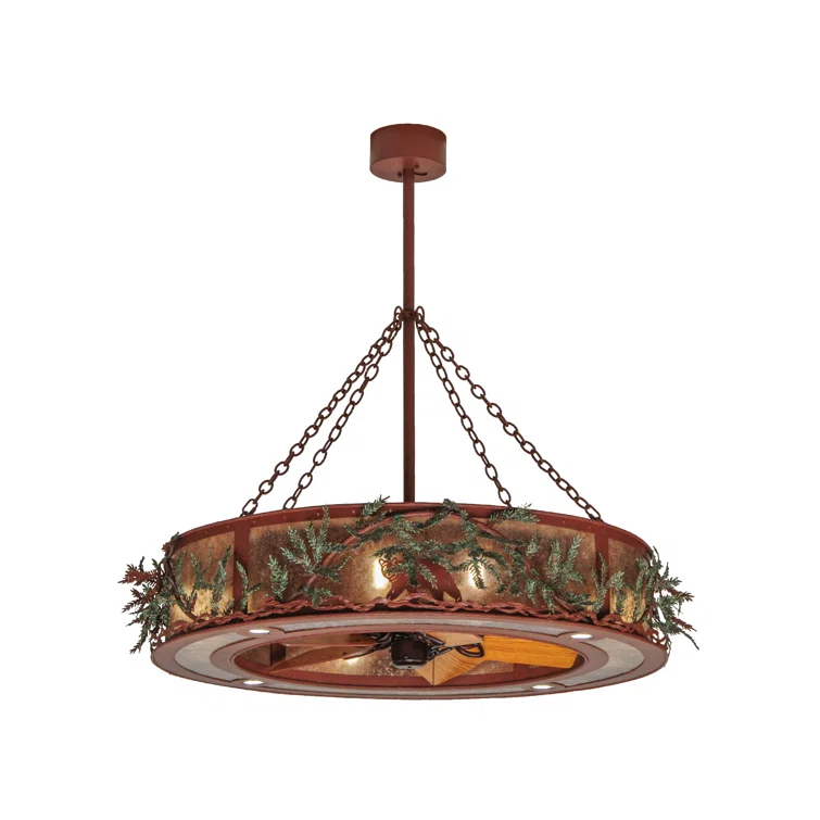 Rustic Lodge 12 - Light Dimmable Drum Chandelier