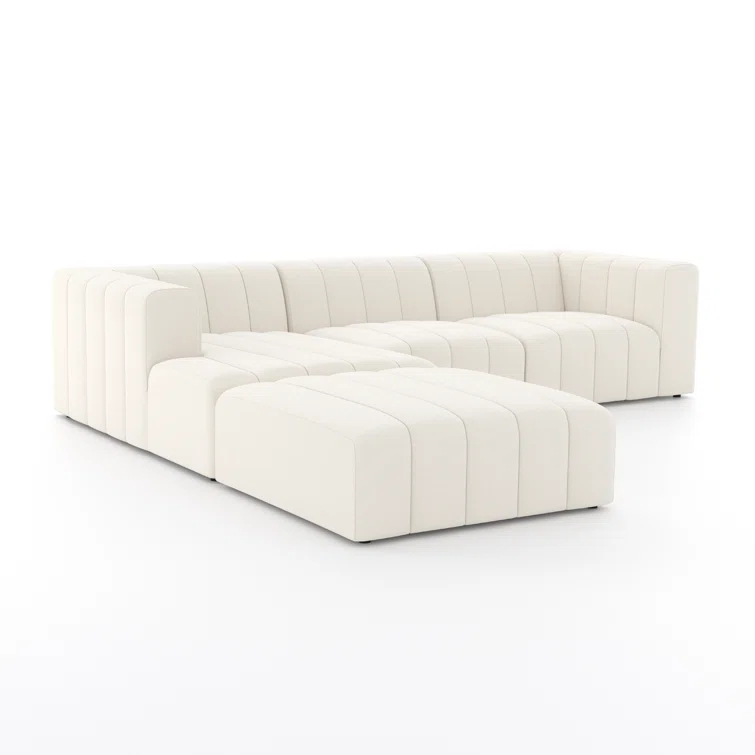 Fayette Cloud Tufted Faux Leather 3-Piece Sectional with Ottoman