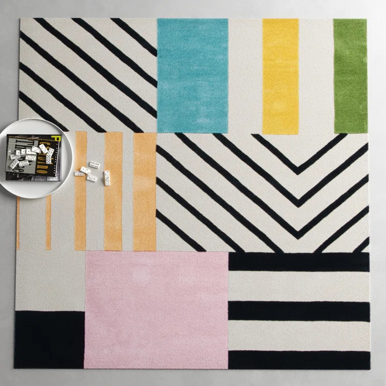 Tripoli Wool Ivory/Black/Pink Rug