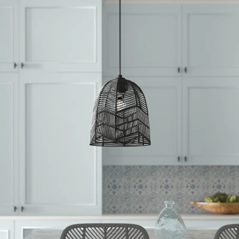 10"W Amher 1-Light Black Rattan Pendant Light
