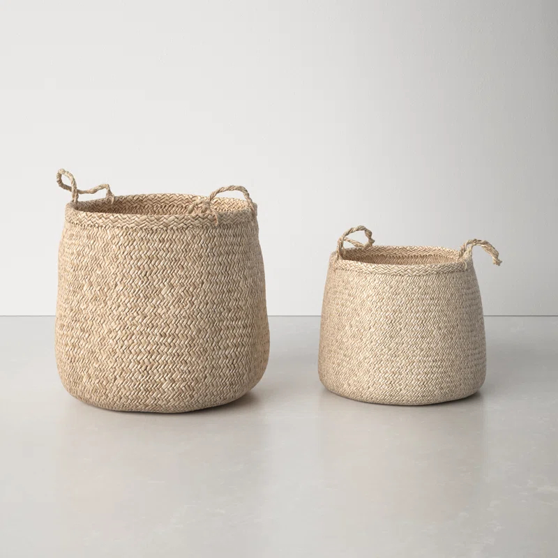 Sadia Handmade Seagrass Basket With Handles - Set of 2