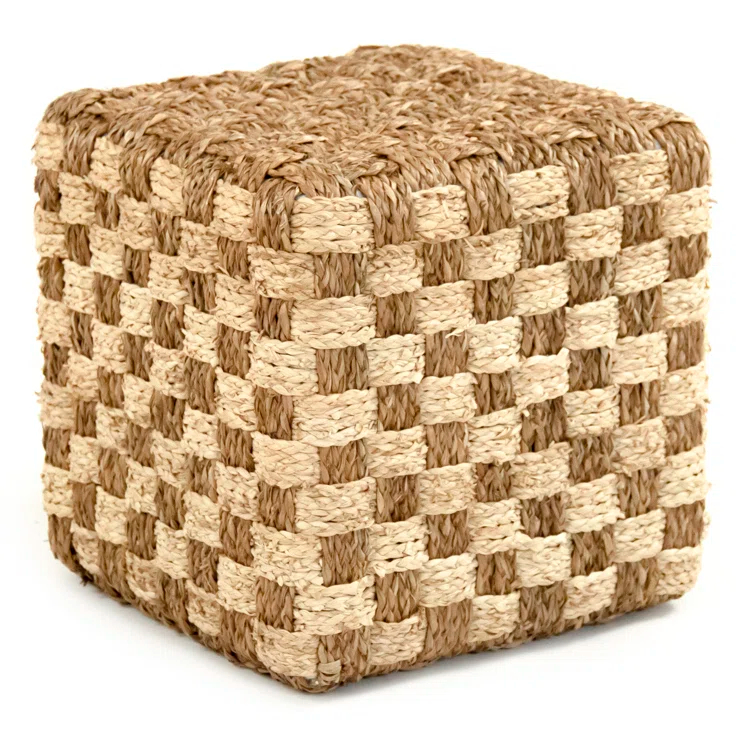 Zentique  Hand Woven Seagrass Corn Husk Leaf Pouf