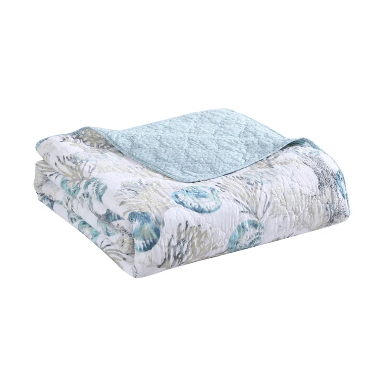 Tommy Bahama Freeport Blue Cotton Reversible Quilt Set