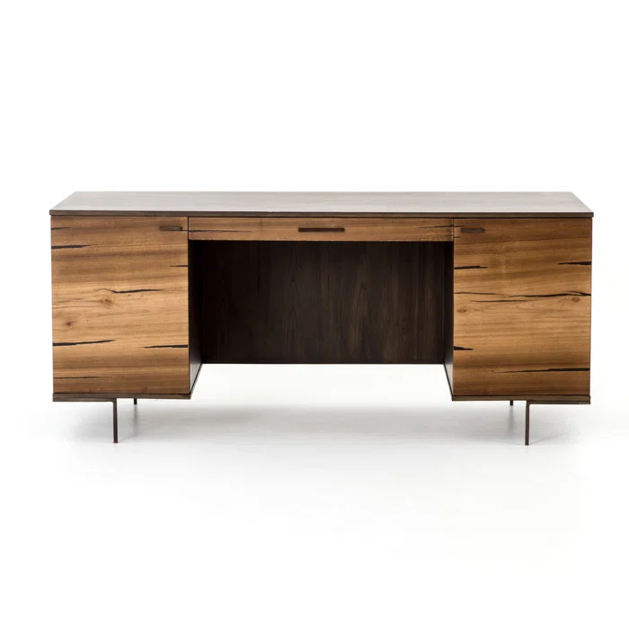 Natural Wood and Iron Home Office Desk with Drawer