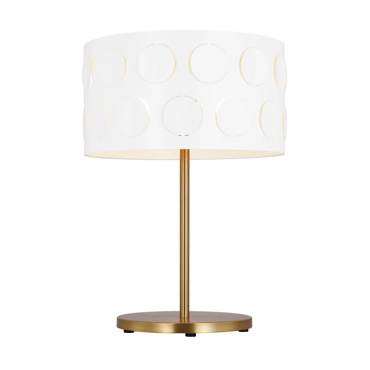 Dottie 22'' White Linen Perforated Table Lamp in Burnished Brass