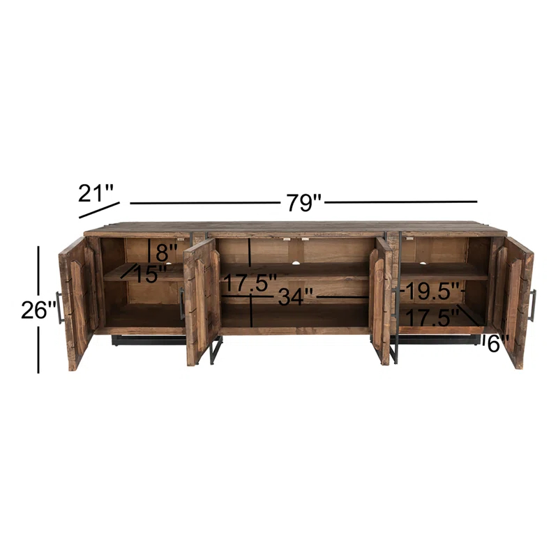 Martine Reclaimed Pine and Iron 79" Media Console with Cabinet
