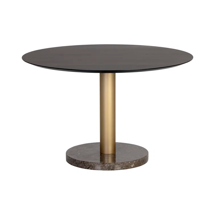 Gray and Gold Round Marble Wood Dining Table