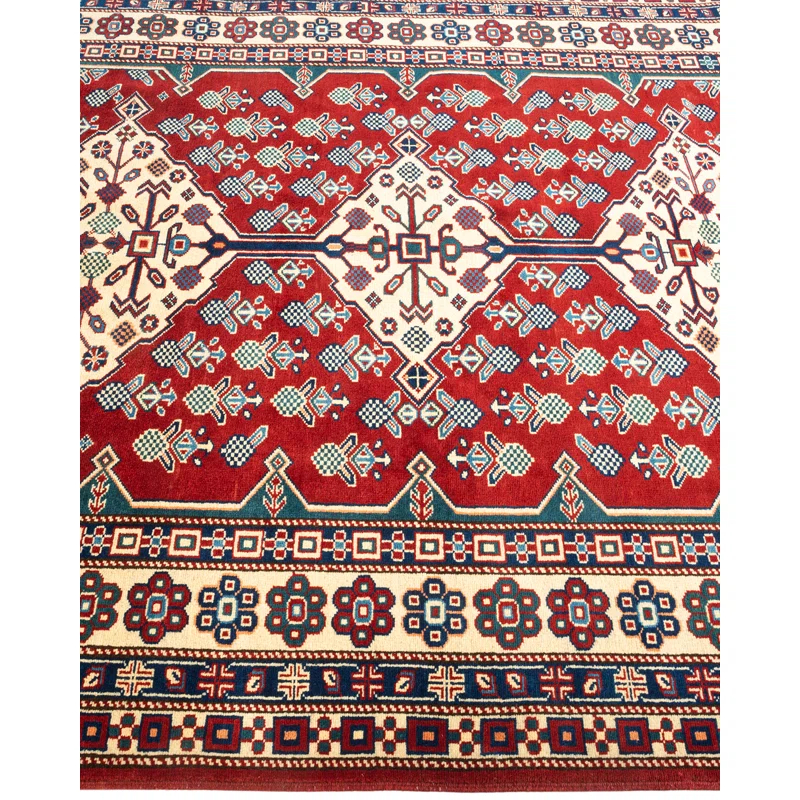 Tribal One-of-a-Kind 5' 1" X 6' 10" 2010s Area Rug in Red/Ivory/Blue