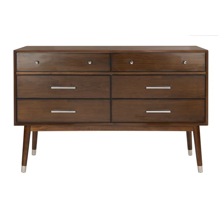 Safavieh Couture Home Collection Madden Retro 6-Drawer Dresser, Silver/Walnut