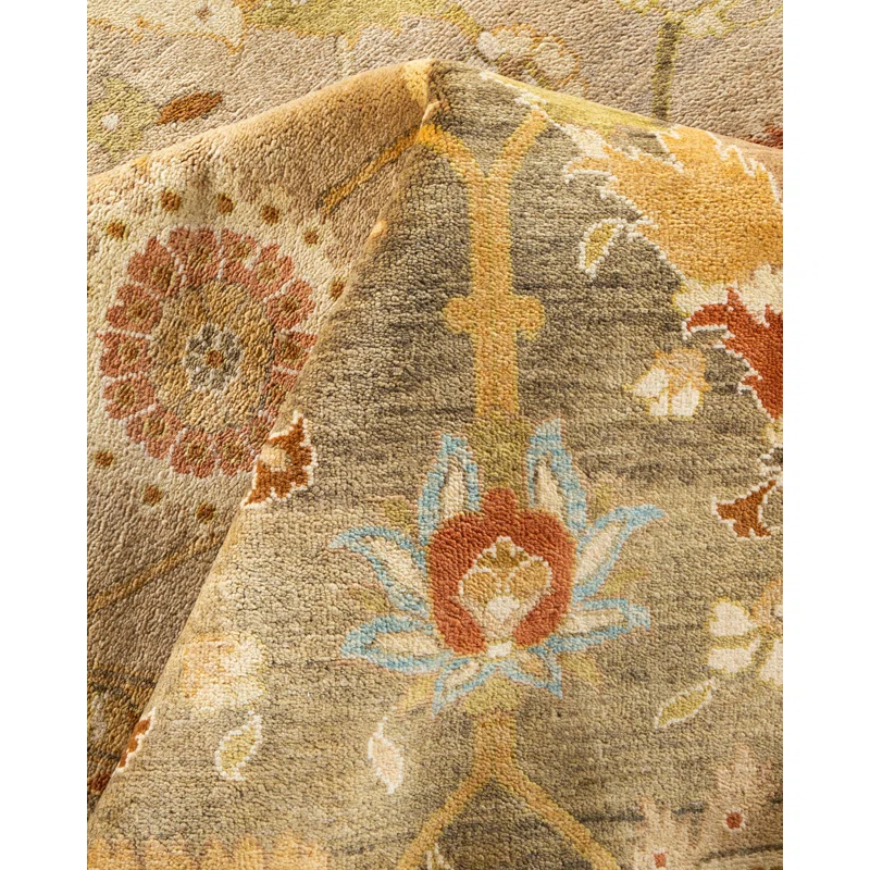 Hand-Knotted Wool Floral Contemporary Orange Area Rug 10' 0" x 13' 9"
