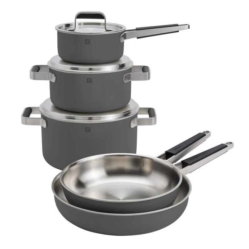 Gray 8-Piece Stainless Steel and Aluminum Cookware Set
