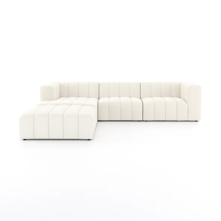 Fayette Cloud Tufted Faux Leather 3-Piece Sectional with Ottoman