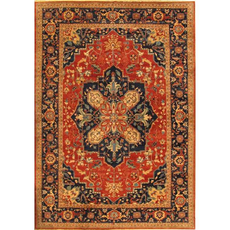 Serapi Hand Knotted Wool Oriental Area Rug in Red/Brown/Navy