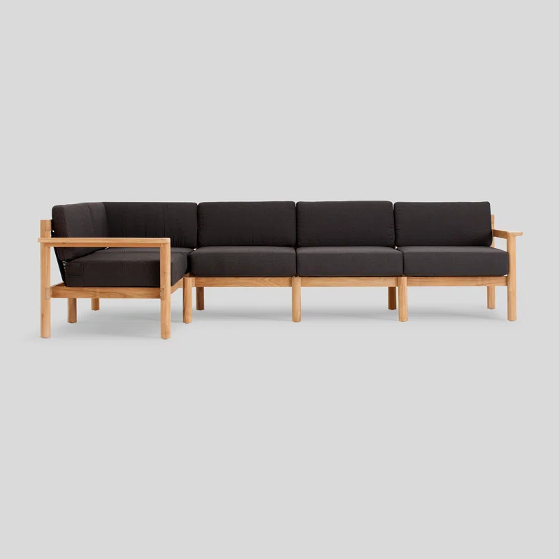 Haven 5-Piece Teak Outdoor Sectional with Sunbrella Cushions and Wooden Armrest