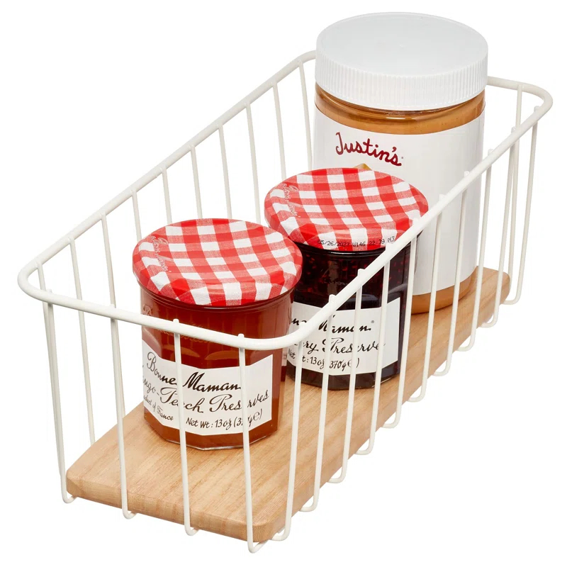 Wire & Wood Kitchen Pantry And Cabinet Organizer Bin, 14” X 6” X 5”