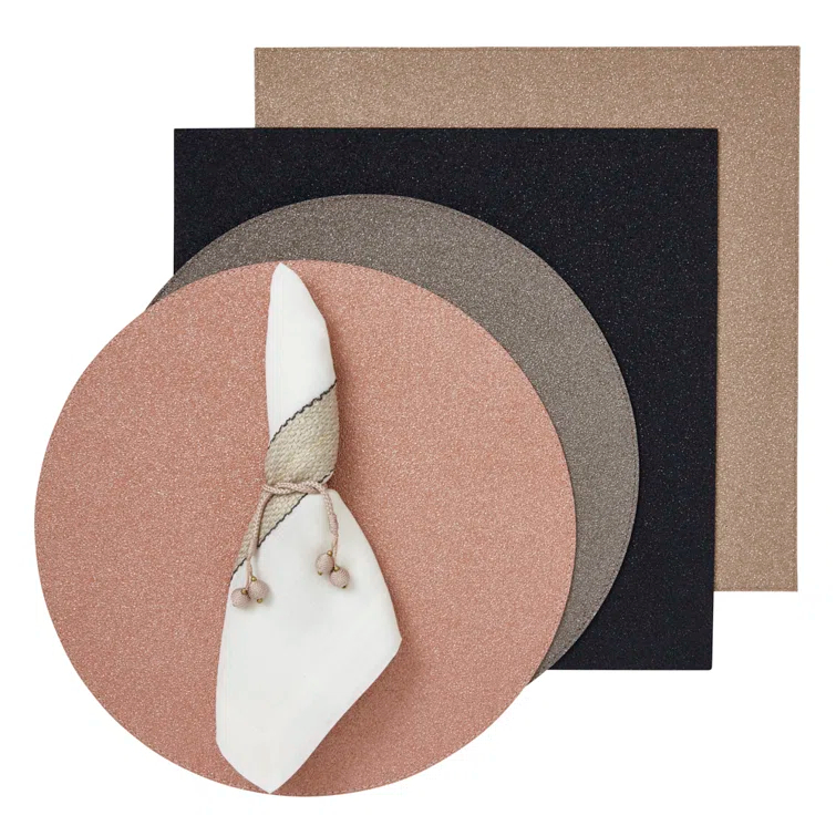 Gray Navy Round Vinyl Reversible Placemats Set of Four