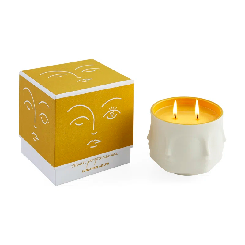 Jonathan Adler Muse Pink Grapefruit, White Grapefruit Rind, Green Vine Accords, Pink Freesia, And Passion Fruit Scented Designer Candle with Porcelain Holder