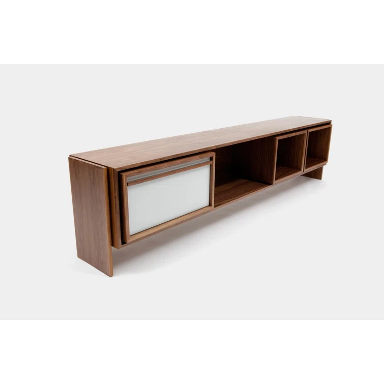 Low Units Walnut Recessed Wall Shelf with Drawer