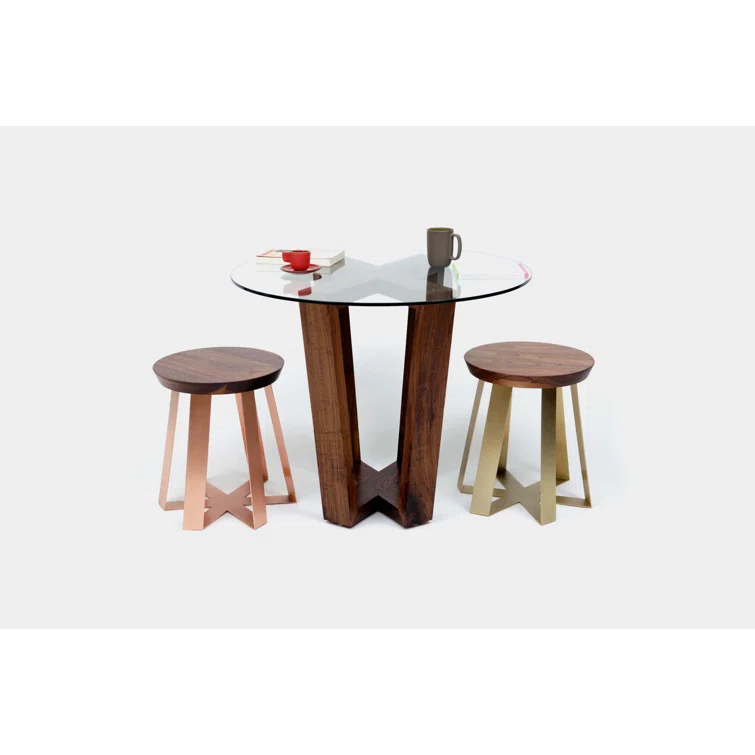 Gax Round Glass Top Solid Wood Base Dining Table