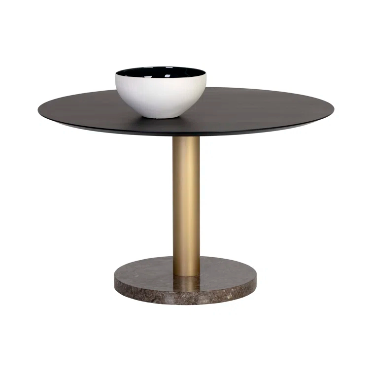Gray and Gold Round Marble Wood Dining Table
