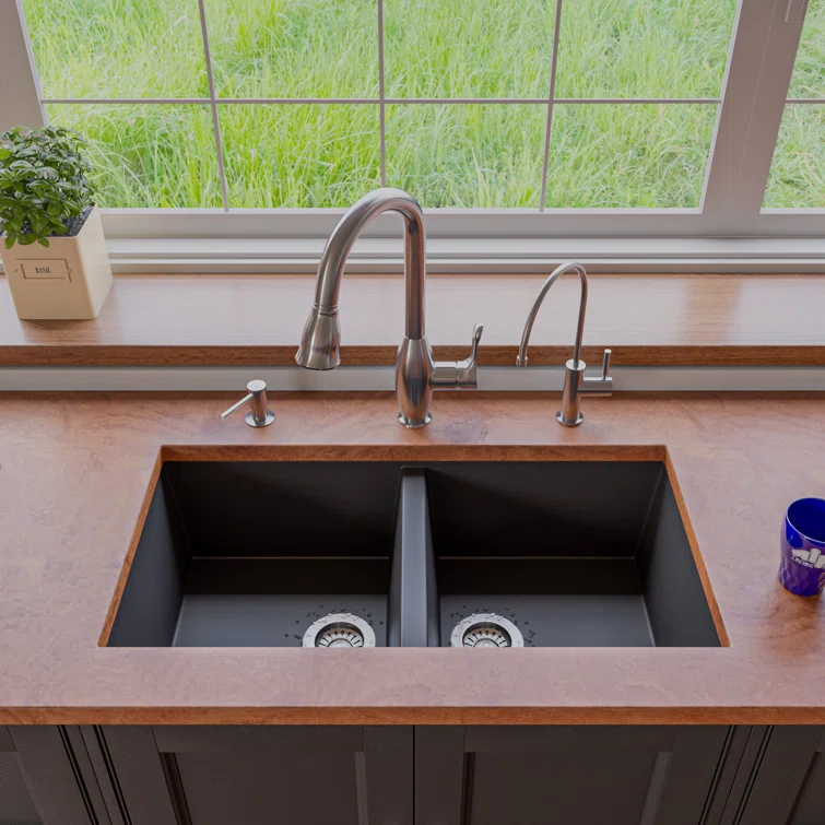 34'' L Double Bowl Granite Kitchen Sink