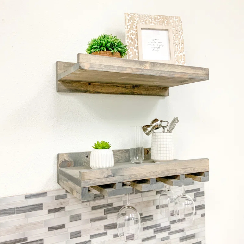 Birch Lane™ Charla Solid Wood Wall Mounted Wine Glass Rack