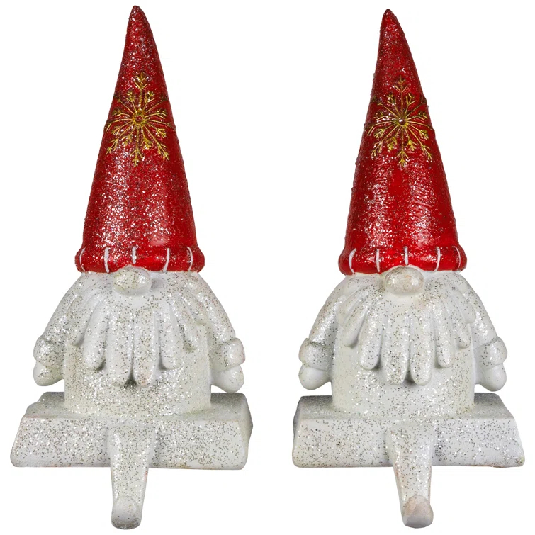 Northlight Seasonal Glittered Gnome Christmas Stocking Holders - 8.25" - Set Of 2 (Set of 2)