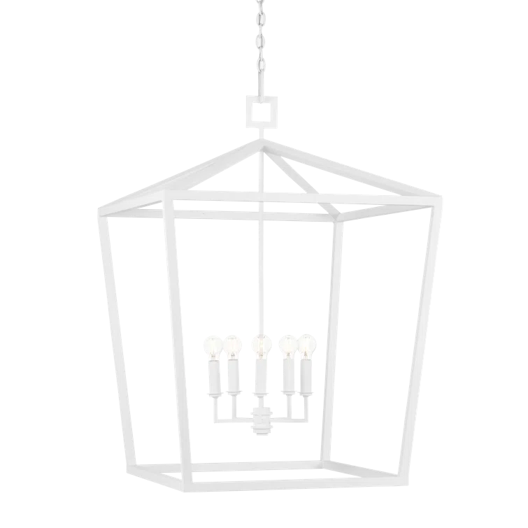 Gesso White Hammered Wrought-Iron 4-Light Chandelier