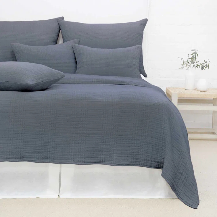 Arrowhead Textured Cotton Blanket by Pom Pom at Home - Slate / Queen