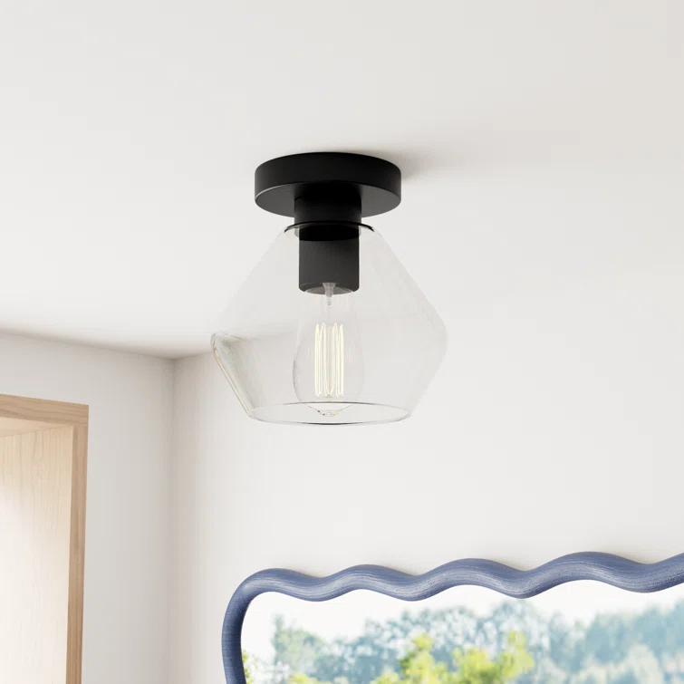 Rooks Single Light Glass Semi Flush Mount