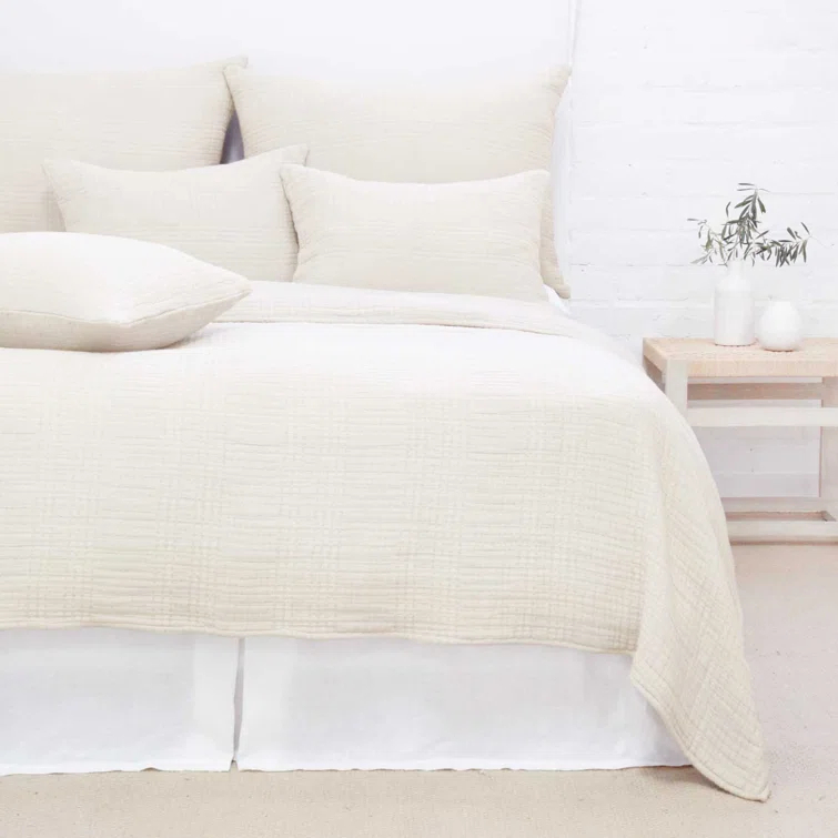 Arrowhead Textured Cotton Blanket by Pom Pom at Home - Cream / King