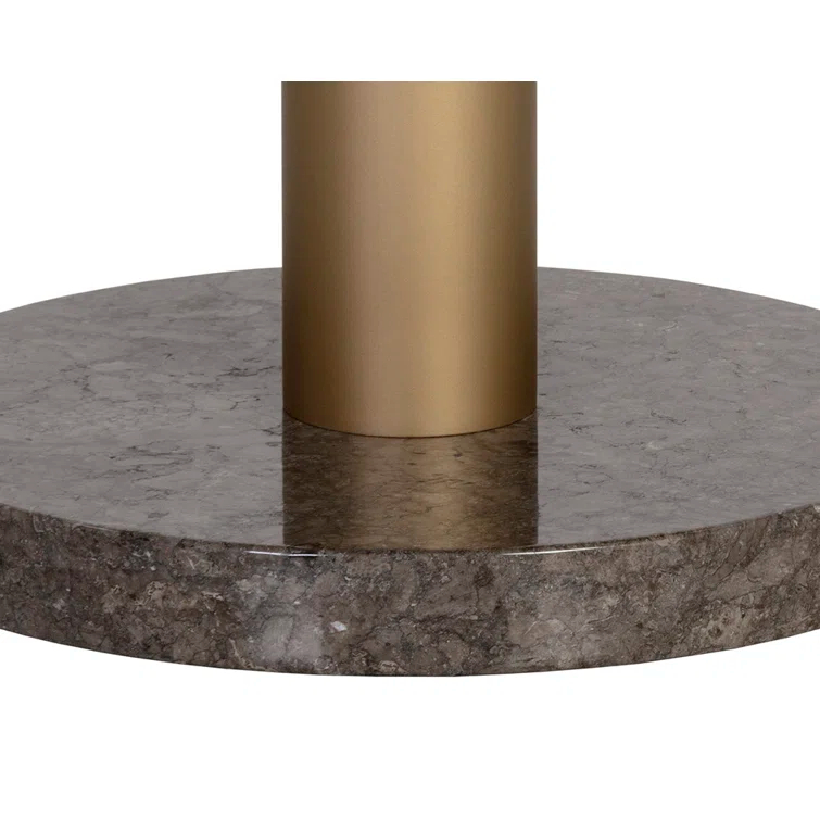 Gray and Gold Round Marble Wood Dining Table
