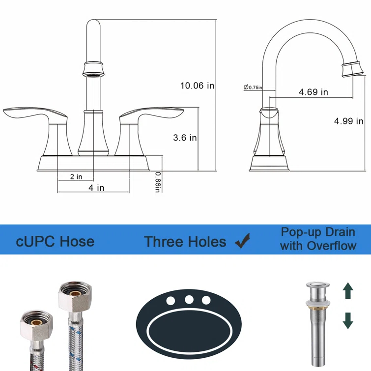 Centerset 2-handle Bathroom Faucet with Drain Assembly