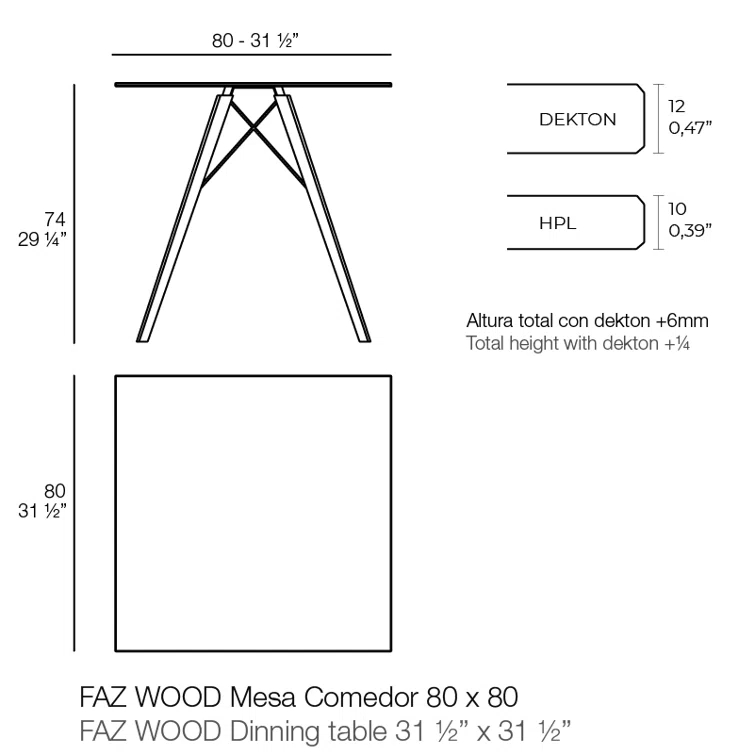 Faz Wood Dining Table Edge Top - Square